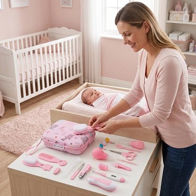 Trousse de toilette bebe rose complete